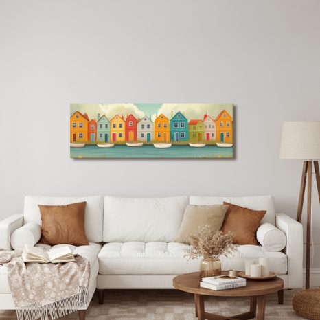 OBRAZ KVĚTINOVÁ KRAJINA S DOMKY - BAREVNÉ DOMY - PICTURES