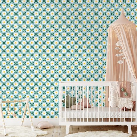 TAPETE BUNTE BLÜTEN AUF TÜRKISFARBENEM HINTERGRUND - GEMUSTERTE TAPETEN - TAPETEN