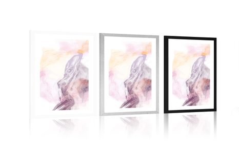 POSTER MIT PASSEPARTOUT PASTELLFARBENE SILHOUETTE DER FRAU - MOTIVE AUS UNSERER WERKSTATT - POSTER