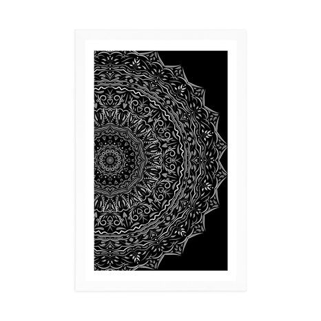 POSTER WITH MOUNT MANDALA IN VINTAGE STYLE IN BLACK AND WHITE - BLACK AND WHITE - POSTERS