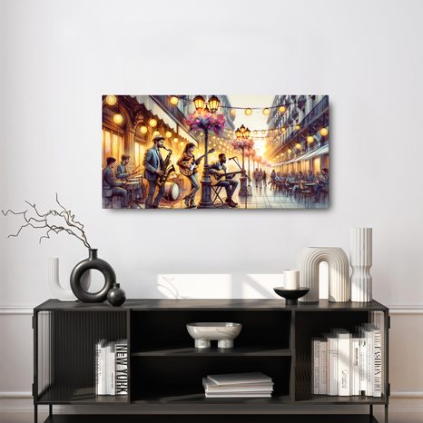 OBRAZ POULIČNÍ KAPELA PŘI ZÁPADU SLUNCE - OBRAZY MĚSTA - OBRAZY