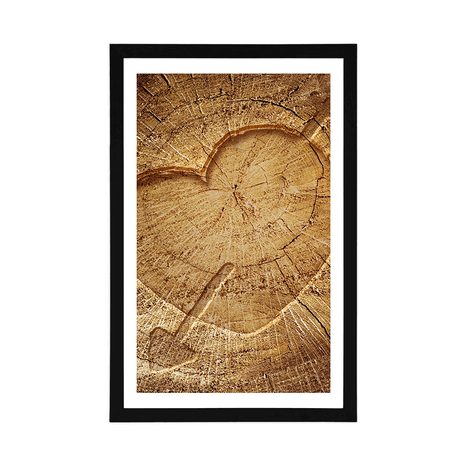 POSTER WITH MOUNT HEART CARVED INTO A STUMP - LOVE - POSTERS