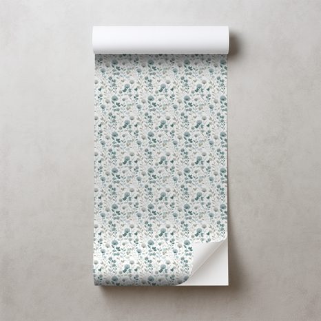 ÖNTAPADÓ TAPÉTA FINOM KÉK VIRÁGOK LEVELEKKEL - MINTÁS TAPÉTÁK - TAPÉTÁK