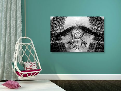 OBRAZ INDIÁNSKÝ LAPAČ SNŮ V ČERNOBÍLÉM PROVEDENÍ - ČERNOBÍLÉ OBRAZY - OBRAZY
