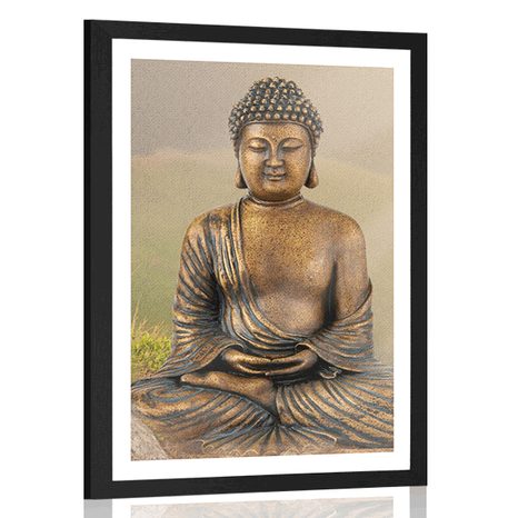 POSTER MIT PASSEPARTOUT BUDDHA-STATUE IN MEDITIERENDER POSITION - FENG SHUI - POSTER