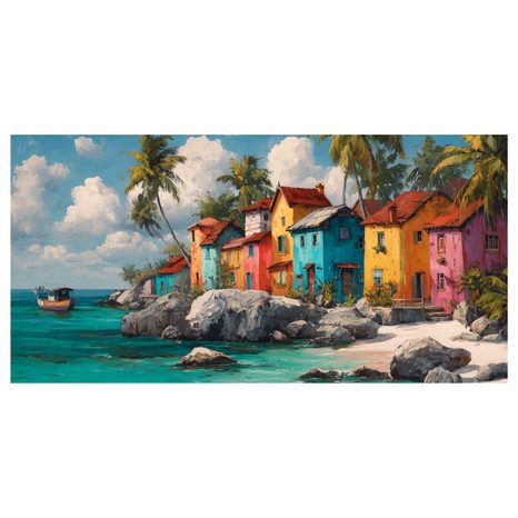 SLIKA ŠARENE KUĆE UZ OBALU - ŠARENE KUĆE - SLIKE