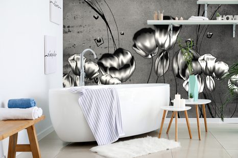 TAPETA ČERNOBÍLÉ MÁKY V ETNO NÁDECHU - ČERNOBÍLÉ TAPETY - TAPETY