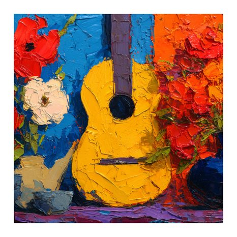 SLIKA GITARA S CVJETNOM KOMPOZICIJOM - GLAZBENE SLIKE - SLIKE