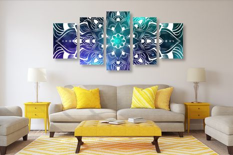 TABLOU 5-PIESE MANDALA MODERNĂ CU UN MODEL ORIENTAL - TABLOURI FENG SHUI - TABLOURI