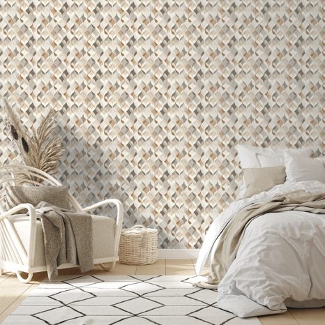 TAPETE BEIGE GEOMETRIE MIT 3D-EFFEKT - GEMUSTERTE TAPETEN - TAPETEN