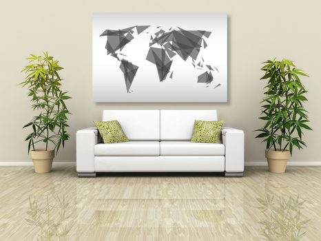 OBRAZ GEOMETRICKÁ MAPA SVETA V ČIERNOBIELOM PREVEDENÍ - OBRAZY MAPY - OBRAZY