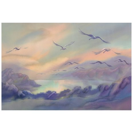 SELBSTKLEBENDE TAPETE FLIEGENDE VÖGEL ÜBER DER LANDSCHAFT - SELBSTKLEBENDE TAPETEN - TAPETEN