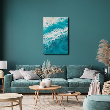 CANVASTAVLA OCEANENS SKUM I BLÅ TONER - TAVLOR MED HAV OCH STRAND - TAVLOR