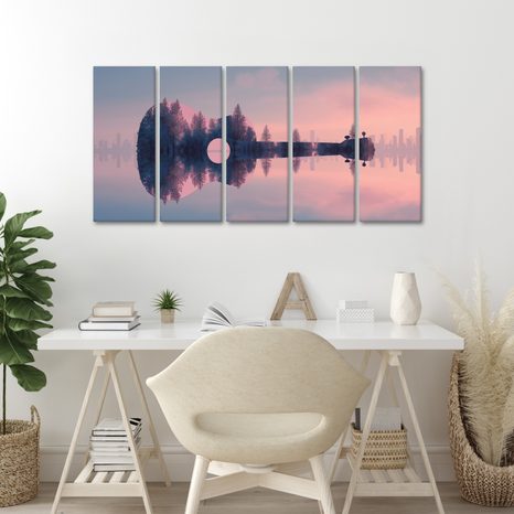 5-TEILIGES WANDBILD GITARRE IN DER LANDSCHAFT - MUSIKBILDER - BILDER