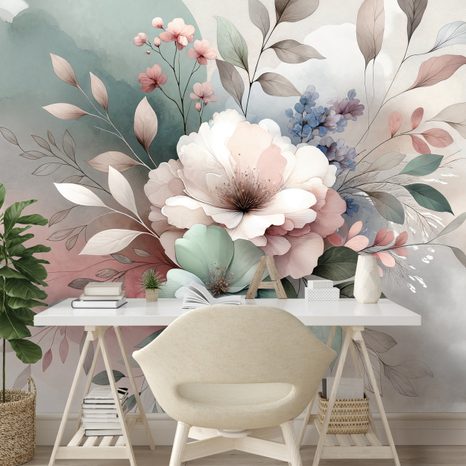 SAMOLEPÍCÍ TAPETA PASTELOVÉ AKVARELOVÉ KVĚTY - TAPETY KVĚTINY - TAPETY