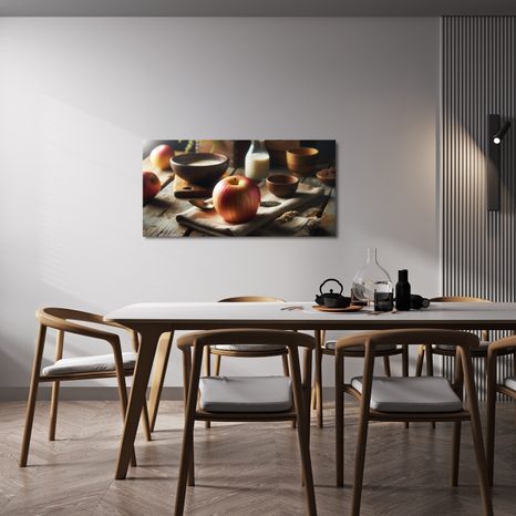 WANDBILD RUSTIKALES STILLLEBEN MIT APFEL - BILDER VON ESSEN UND GETRÄNKEN - BILDER