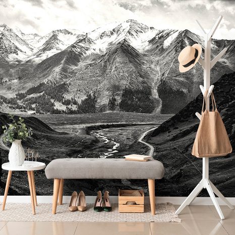 SELF ADHESIVE WALL MURAL MOUNTAIN PANORAMA IN BLACK AND WHITE - SELF-ADHESIVE WALLPAPERS - WALLPAPERS