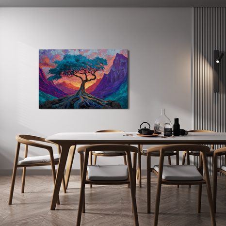 WANDBILD LEBENSBAUM IN DEN BERGEN - BILDER BÄUME DES LEBENS - BILDER