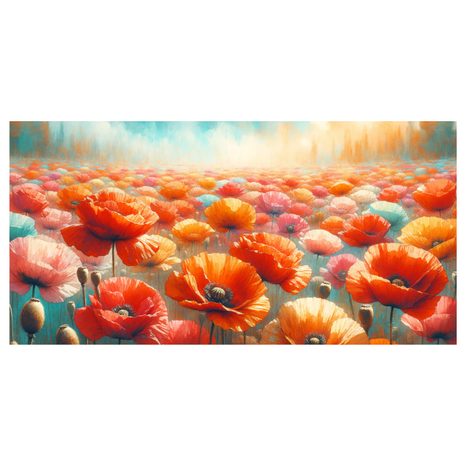 WANDBILD ROTE MOHNBLUMEN IN DER LANDSCHAFT - WANDBILDER FELDER UND WIESEN - BILDER