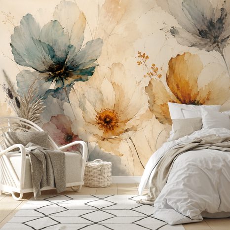 ZELFKLEVEND FOTOBEHANG FIJNE AQUARELWEIDEBLOEMEN - FOTOBEHANG BLOEMEN - FOTOBEHANG