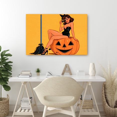 WANDBILD SEXY HEXE AUF EINEM KÜRBIS - HALLOWEEN- UND HORROR-BILDER - BILDER