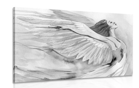 CANVAS PRINT FREE ANGEL IN BLACK AND WHITE - BLACK AND WHITE PICTURES - PICTURES