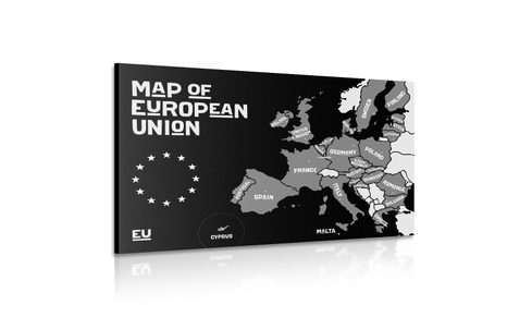 OBRAZ MAPA EDUKACYJNA Z CZARNO-BIAŁYMI NAZWAMI PAŃSTW UNII EUROPEJSKIEJ - OBRAZY MAPY - OBRAZY