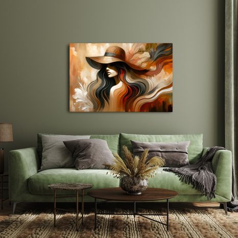 WANDBILD FRAU MIT HUT IN HERBSTTÖNEN - WANDBILDER FRAUEN - BILDER