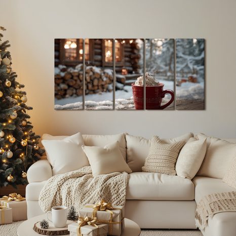 5-DÍLNÝ OBRAZ SLADKÁ ODMĚNA U CHATY - VÁNOČNÍ A ZIMNÍ OBRAZY - OBRAZY