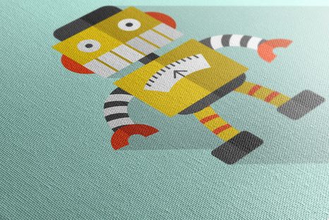 OBRAZ ŽLUTÝ ROBOT NA MODRÉM POZADÍ - DĚTSKÉ OBRAZY - OBRAZY