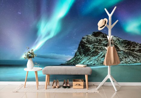 FOTOTAPETE POLARLICHT IN NORWEGEN - TAPETEN MIT NATURMOTIVEN - TAPETEN