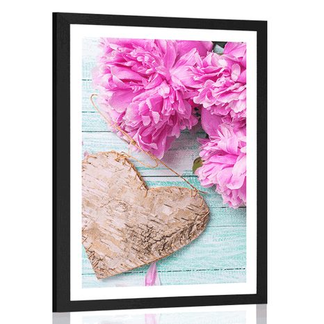 POSTER WITH MOUNT PEONIES AND BIRCH HEARTS - VINTAGE AND RETRO - POSTERS