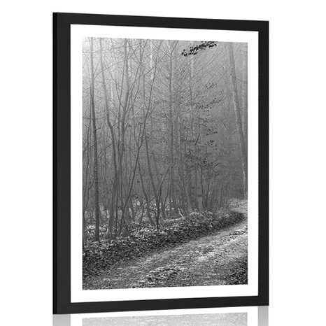 POSTER WITH MOUNT BLACK AND WHITE PATH TO THE FOREST - BLACK AND WHITE - POSTERS