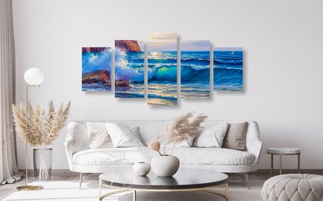5-TEILIGES WANDBILD MEERESWELLEN AN DER KÜSTE - BILDER VON NATUR UND LANDSCHAFT - BILDER