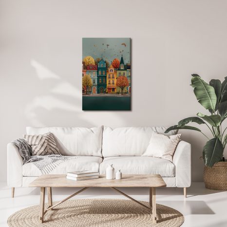 OBRAZ BAREVNÉ DOMY V PODZIMNÍM LISTÍ - BAREVNÉ DOMY - OBRAZY