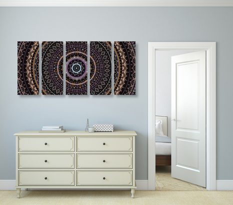 5-RÉSZES KÉP MANDALA NAP MINTÁVAL LILA ÁRNYALATBAN - FENG SHUI KÉPEK - KÉPEK