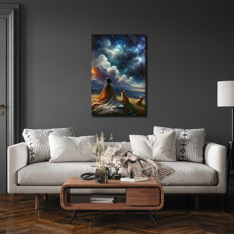 OBRAZ POSTAVA S LIŠKOU A PSEM POD HVĚZDAMI - OBRAZY LIDÍ - OBRAZY