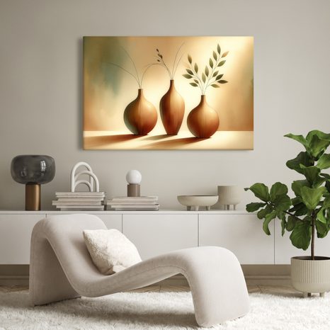 TABLOU TREI VAZE ÎN LUMINĂ CALDĂ - TABLOURI BOTANICE - TABLOURI