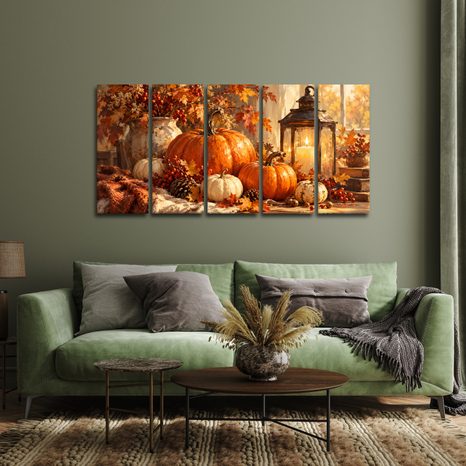 QUADRI 5 PEZZI – NATURA MORTA AUTUNNALE CON ZUCCHE - QUADRI HALLOWEEN E HORROR - STAMPE E QUADRI