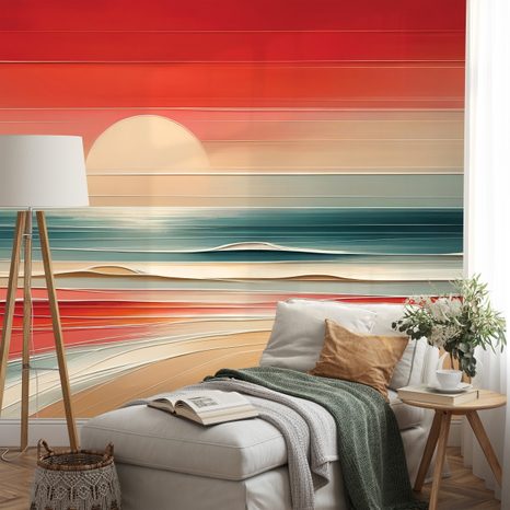 SELBSTKLEBENDE TAPETE ABSTRAKTER SONNENUNTERGANG ÜBER DEM OZEAN - TAPETEN SONNENAUFGANG UND SONNENUNTERGANG - TAPETEN