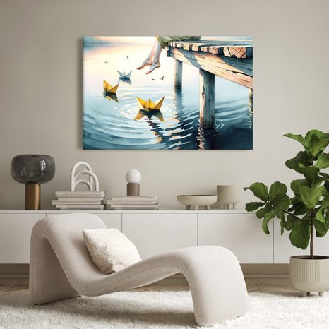 WANDBILD PAPIERSCHIFFCHEN AUF DEM WASSER - BILDER MEER UND STRAND - BILDER