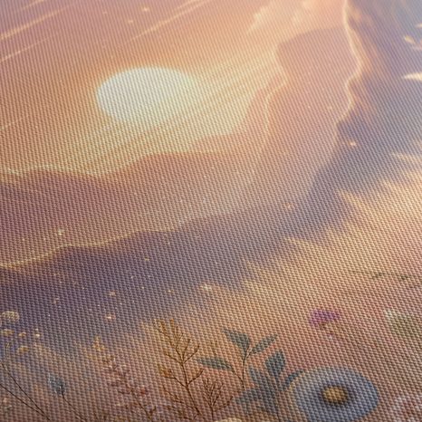 WANDBILD ROMANTISCHER SONNENUNTERGANG MIT WIESE - BILDER VON SONNENAUFGANG UND SONNENUNTERGANG - BILDER