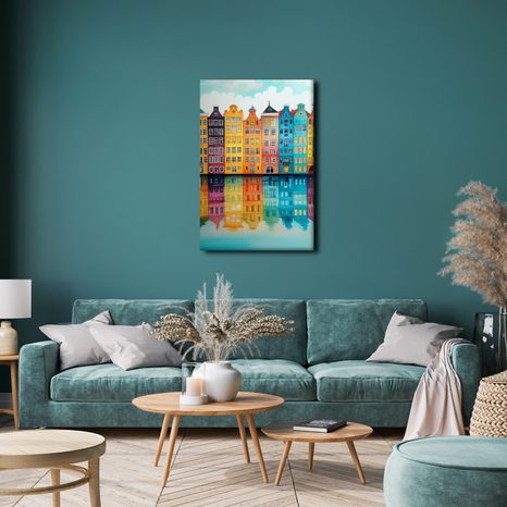 OBRAZ PESTRÁ MĚSTSKÁ ARCHITEKTURA - BAREVNÉ DOMY - OBRAZY