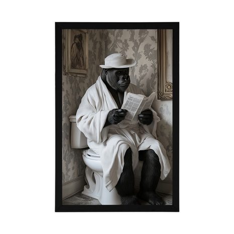 POSTER GORILLA MIT EINER ZEITUNG AUF DEM KLO - AFFEN - POSTER