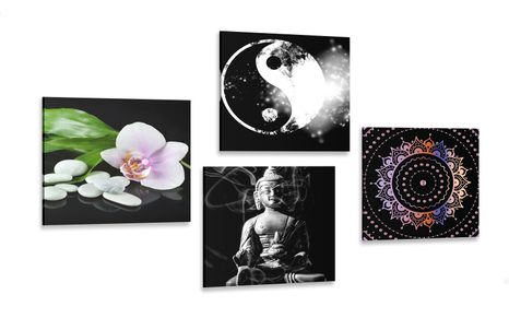 SET OF PICTURES FENG SHUI ON A BLACK BACKGROUND