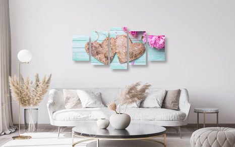 5-TEILIGES WANDBILD PFINGSTROSEN UND BIRKENHERZEN - STILLLEBEN-BILDER - BILDER