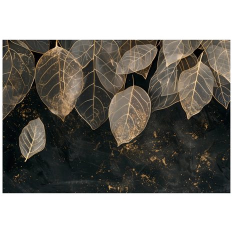 TAPET FRUNZE AURII PE FUNDAL ÎNCHIS - TAPETE FRUNZE - TAPETURI