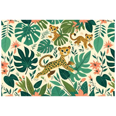 SELBSTKLEBENDE TAPETE NIEDLICHE LEOPARDENBABYS IM DSCHUNGEL - KINDERTAPETEN - TAPETEN