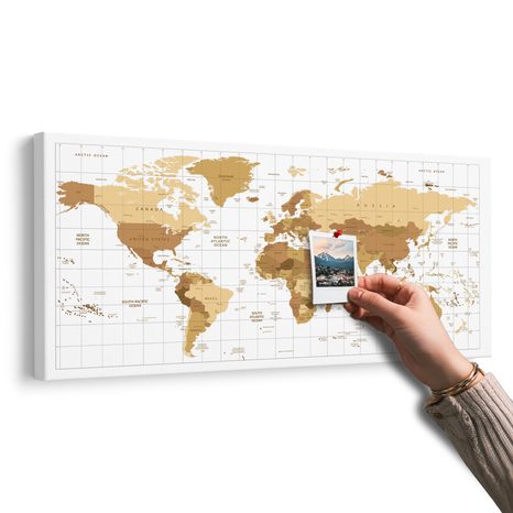 WANDBILD AUF KORK BEIGE WELTKARTE AUF HELLEM HINTERGRUND - WANDBILDER AUF KORK - BILDER