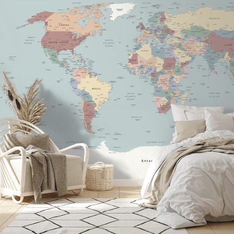 TAPETE BUNTE WELTKARTE - WELTKARTEN-TAPETEN - TAPETEN